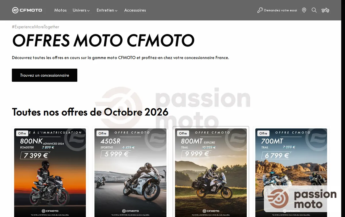 Capture : Offres moto CFMOTO | Toutes les promotions du moment